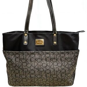 Calvin Klein Signature Jacquard Logo Large Nylon Tote Organizer Bag Black NWOT